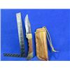 Image 1 : Folding Blade Knife with Leather Sheath - 5" Blade