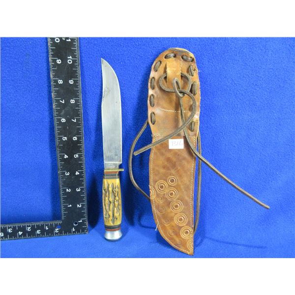 Fixed Blade Stag Hunting Knife with Leather Sheath