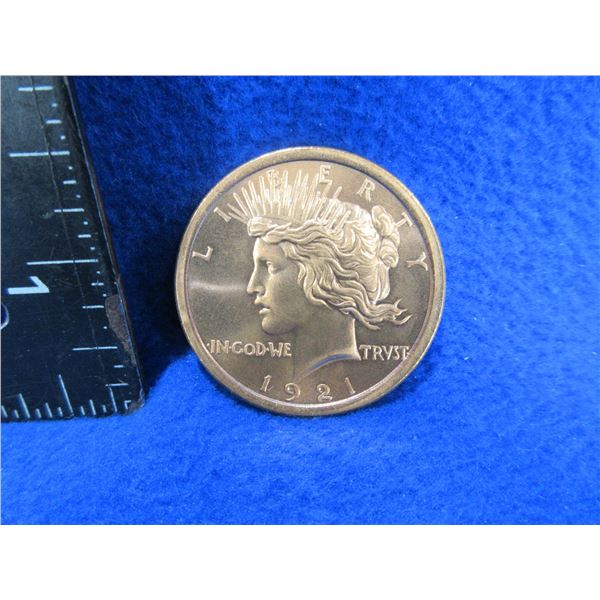 USA 1 AVDP Ounce .999 Fine Copper Coin - Liberty 1921