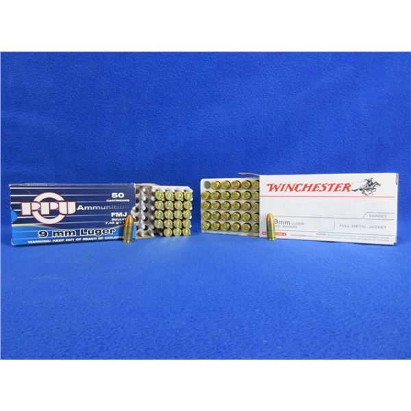 9MM Luger 115gr FMJ Winchester and PPU Cartridges