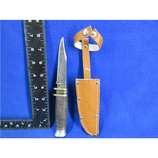 Fixed Blade Knife with Leather Sheath - 4  Blade