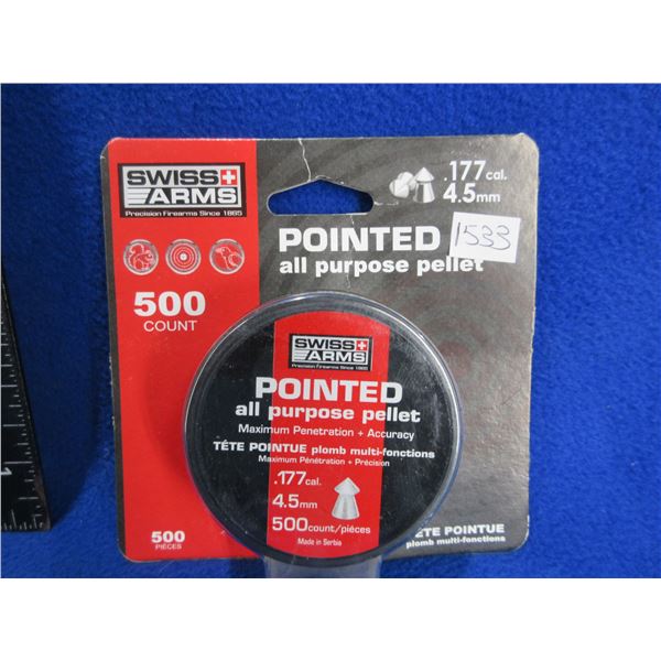 NEW - .177 Cal. Swiss Arms Pointed Pellets - Tub of 500