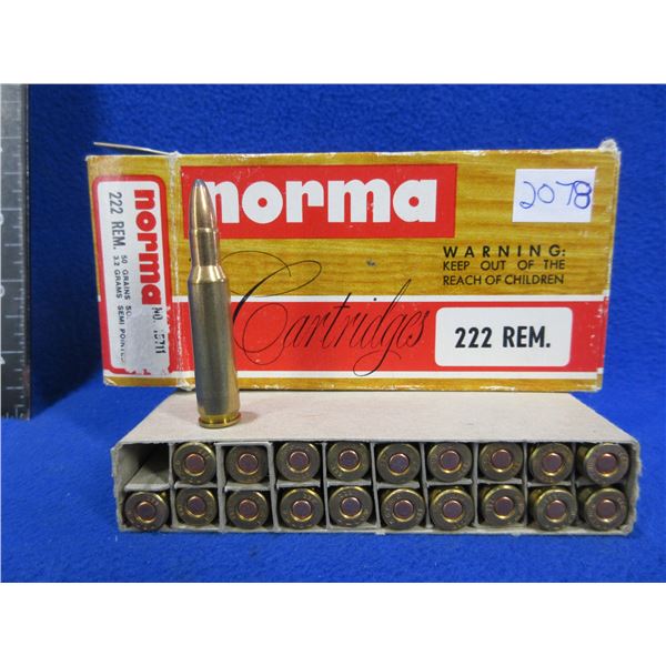 222 Rem. 50gr SP Norma Cartridges - Box of 20