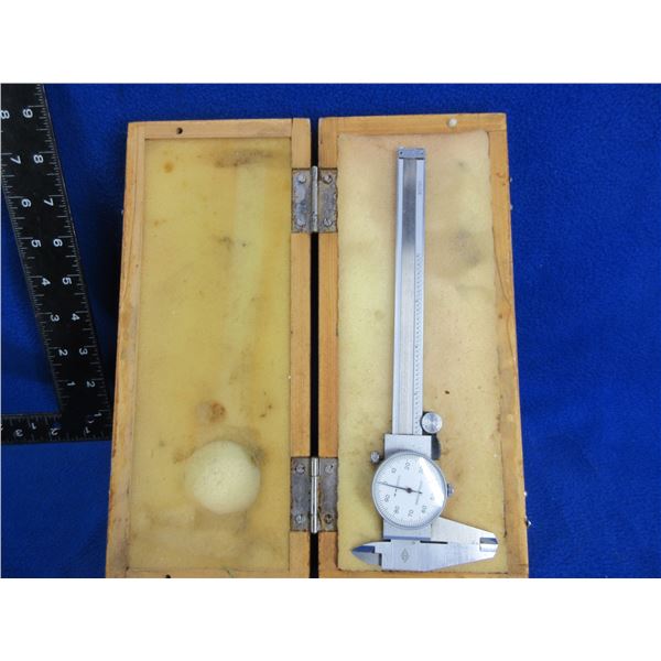 Unknown Dial Caliper in Wood Box B01101 - Shock-Proof