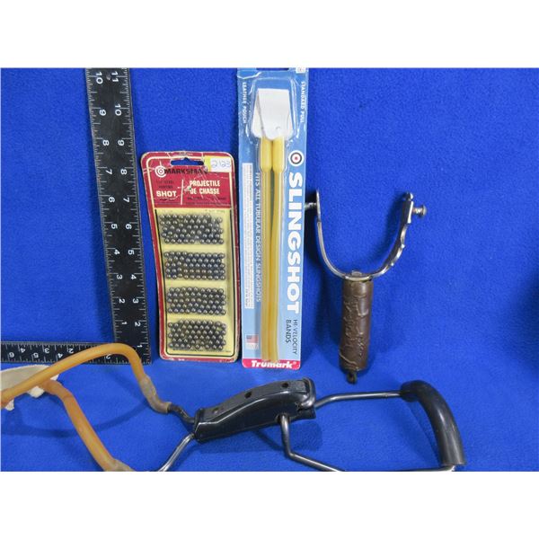 2 Slingshots with Bands and 1/4" Steel Shot