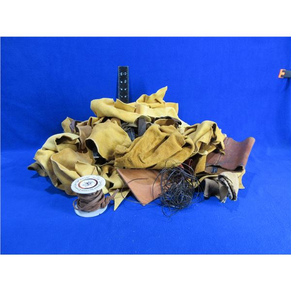 Lot of Misc. Leather Scraps and Lacing
