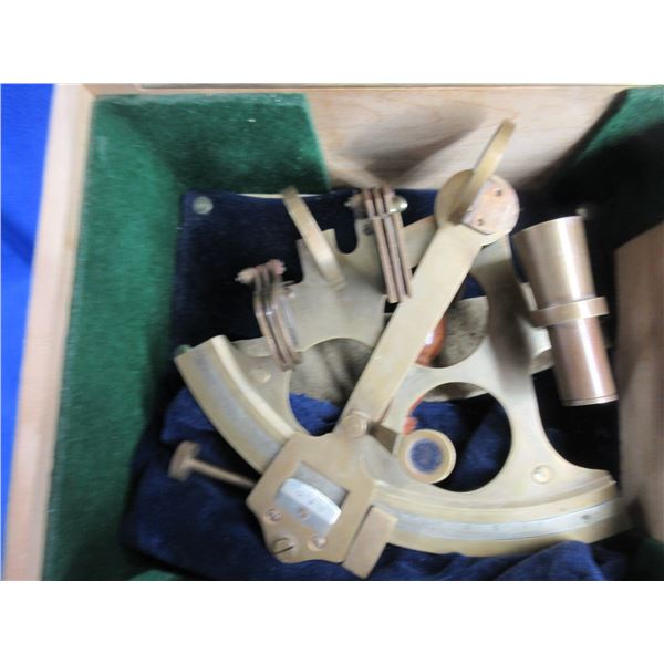 Vintage Brass Nautical Sextant in Wood Box