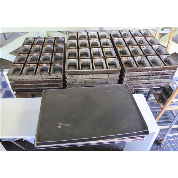 Multiple Large Connected Mini-Loaf Pans 26"x16" (total) 6"x4"x3"H (each pan) & Baking Sheets 23"x16"
