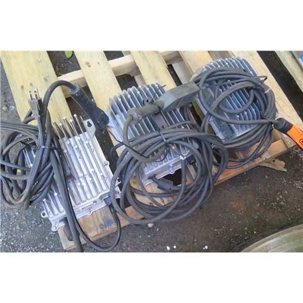 Qty 3 E-Z-Go Delta-Q SC-48 Battery Chargers w/ Cables