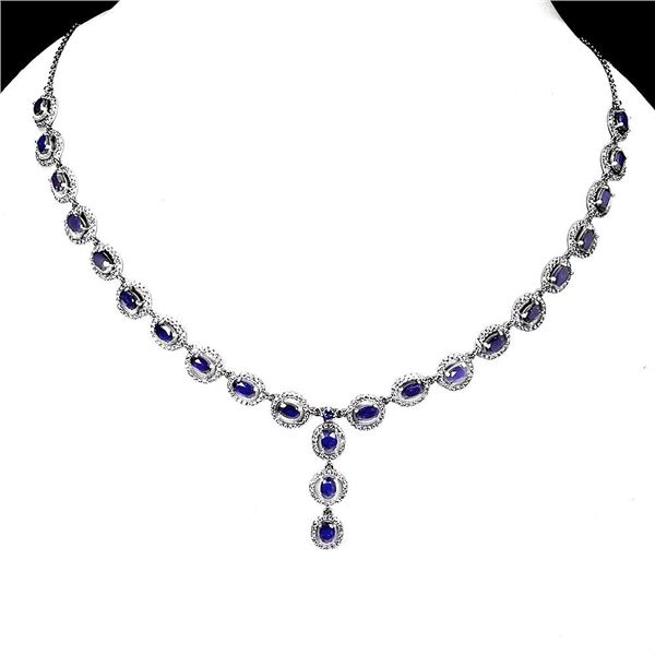 BRAND NEW SUPERB OVAL NATURAL BLUE SAPPHIRE NECKLESS 925 STERLING SILVER 14K WHITE GOLD PLATED - App