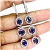 Image 2 : BRAND NEW BLUE SAPPHIRE 6 x 4 mm OVAL CUT 925 STERLING SILVER EARRINGS 14K WHITE GOLD PLATED - Appra