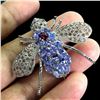 Image 2 : BRAND NEW TANZANITE, EMERALD, GARNET AND SAPPHIRE BROOCH 925 FINE SILVER 14K WHITE GOLD PLATED - App