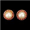 Image 1 : NEW EXQUISITE PEARL AND RUBY EARRINGS IN 925 STERLING SILVER YELLOW GOLD PLATED â€“ Appraisal Replac