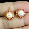 Image 2 : NEW EXQUISITE PEARL AND RUBY EARRINGS IN 925 STERLING SILVER YELLOW GOLD PLATED â€“ Appraisal Replac