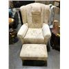 Image 2 : Cream wing chair w/ foot stool