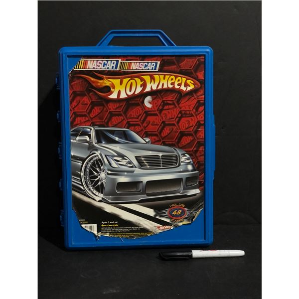 NASCAR Hot Wheels holding carry case w/ approx. 48 assorted die-cast vehicles