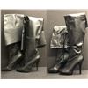 Image 1 : 2 pairs of assorted knee-high high heel shoes - sizes Miss-X Black P-Leather EU 42 5" heel & Black L