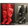 Image 1 : 2 pairs of assorted leather knee-high high heel shoes - sized Red Leather Cassandra wide-thigh 5" he