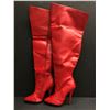 Image 2 : 2 pairs of assorted leather knee-high high heel shoes - sized Red Leather Cassandra wide-thigh 5" he