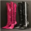 Image 1 : 2 pairs of assorted knee-high high heel shoes - sizes pink 9 & black/white 9