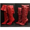 Image 1 : 2 pairs of assorted knee-high high heel shoes - Red leather US 14 & Red Leather 4" heel US 14