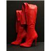 Image 1 : Pair of knee-high high heel shoes - Red moto leather 5" heel TLSB US 10