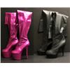 Image 1 : 2 pairs of assorted knee-high high heel shoes - sizes Fusia US 10 & Black size 14