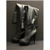 Image 2 : 2 pairs of assorted knee-high high heel shoes - sizes Fusia US 10 & Black size 14