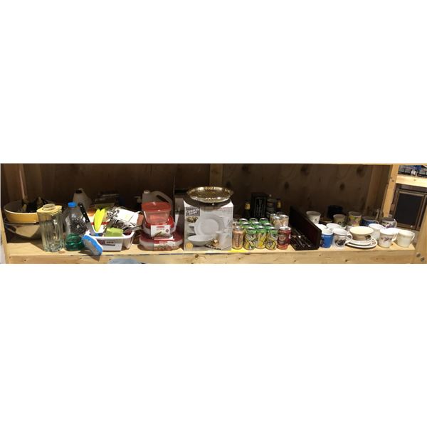 Shelf lot full of kitchenware & misc.