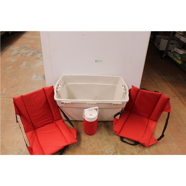 * (2) Foam Boat Seats, Water Jug, Large Tote (No Lid)