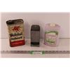 Image 1 : Mobil Oil Tin, Lavender Talc Tin, Tin Matchbox Dispenser