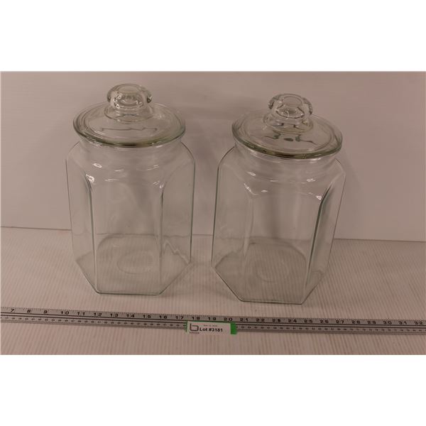 (2) Clear Glass Storage Jars - 12 x 7 