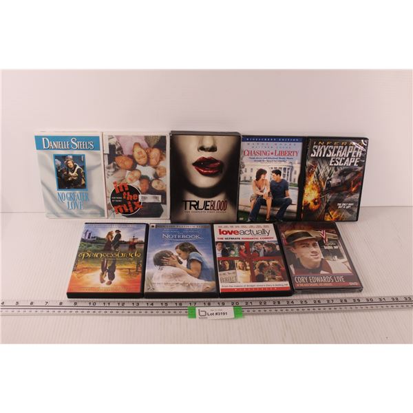 (9) DVDS: True Blood Season 1, Princess Bride, Notebook, Misc.