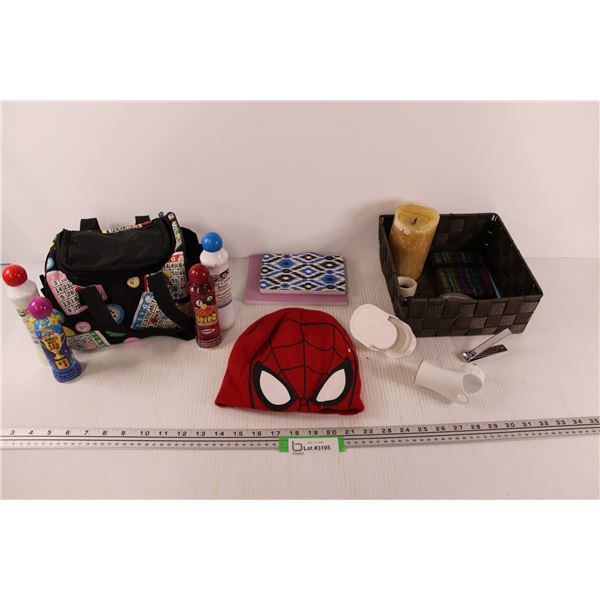 Bingo Dabber's in Bingo Bag, Spiderman Toque, Notebooks, Basket, Misc.