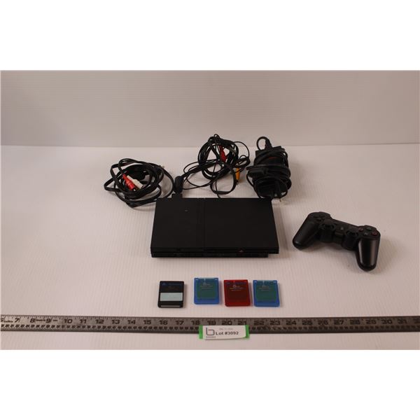 Sony PlayStation 2 Slim with Cords (2) AV (1) Power, (4) Memory Cards & (1) PlayStation 3 Controller