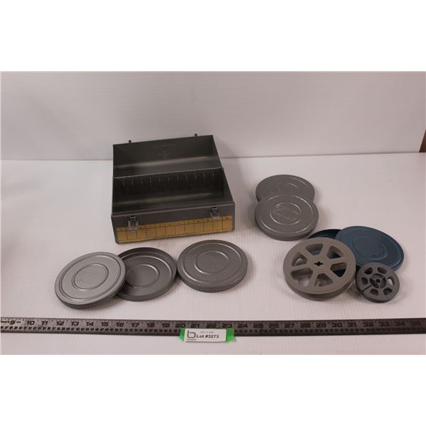 Brumberge Film Storage Box w/ (5) Steel Reel Cases & (2) Reels Inside (Home/Theater Decor.)