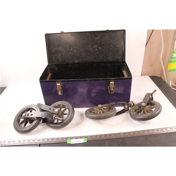 Metal Tool Box & (4) Large Caster Wheels