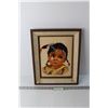 Image 1 : Framed Needle Point Art of Indigenous Girl - 12" x 16"