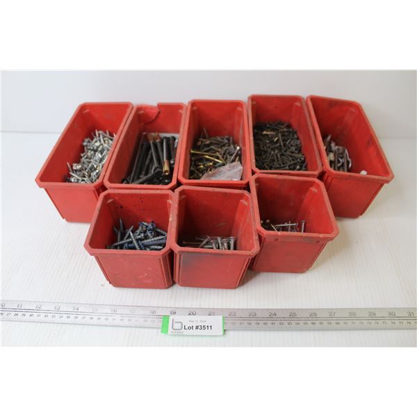 (8) Plastic Parts Bins of Assorted Screws & Bolts