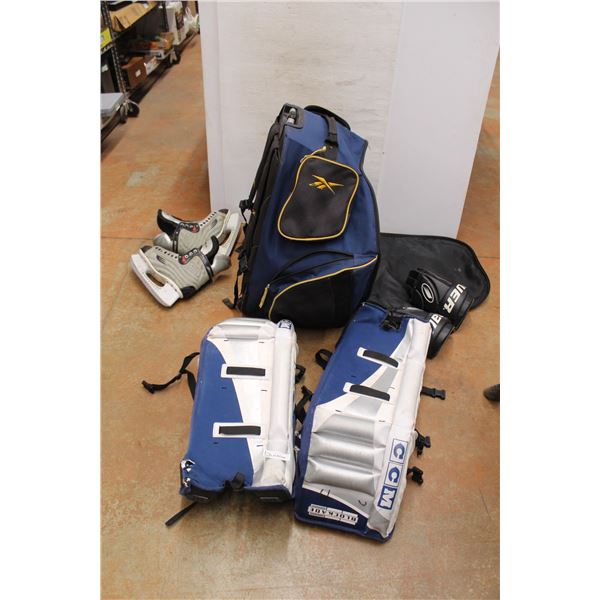 *Hockey Skates (10EE), Gloves (14") and Adult Goalie Pads