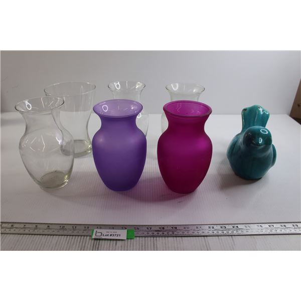 (6) Vases, Blue Bird Decoration