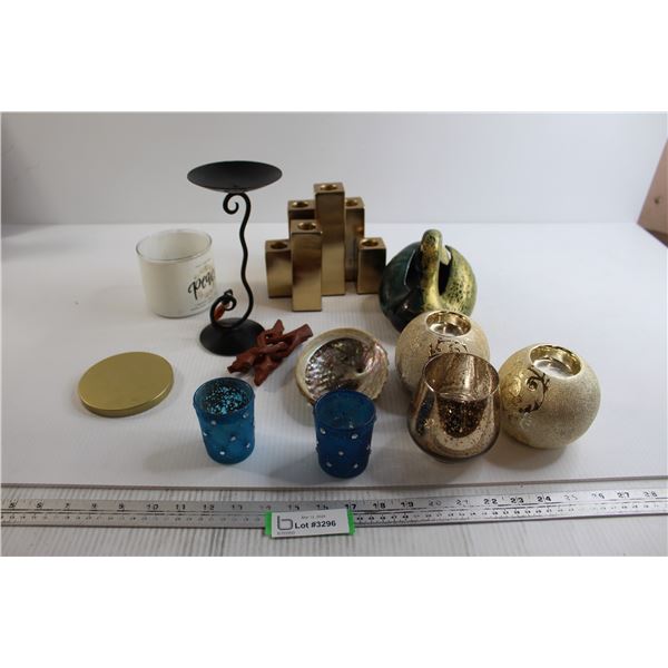 Assorted Candleholders, Marbles, Misc.