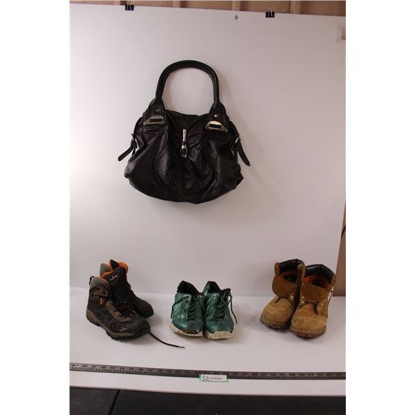 (2) Pairs Boots, Running Shoes, Pleather Purse