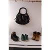 Image 1 : (2) Pairs Boots, Running Shoes, Pleather Purse
