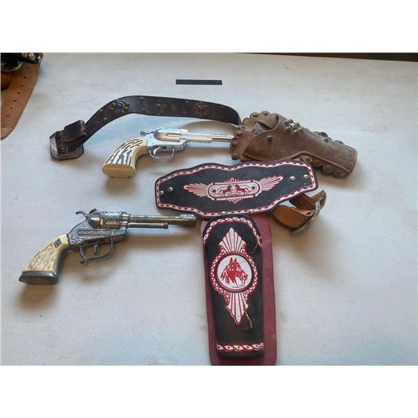 Hubley Cap Gun With Leather Holster And Misc Western CapGun With Paper Holster