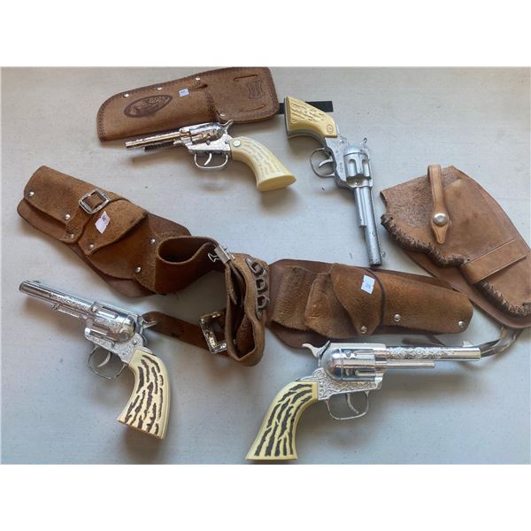 Assortment Of Vintage Collectable Capguns With Leather Holsters (Sold As Is)