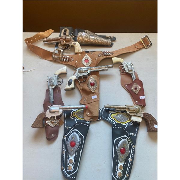 Assortment Of Vintage Collectable Capguns With Leather Holsters (Sold As Is)