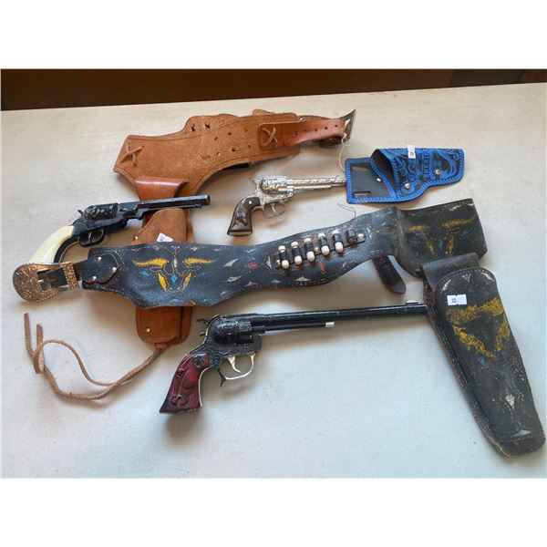 Assortment Of Vintage Collectable Capguns With Leather Holsters (Sold As Is)
