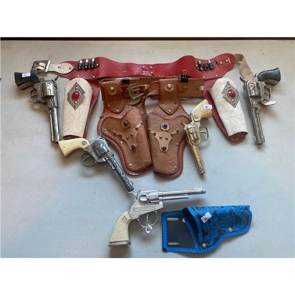 Assortment Of Vintage Collectable Capguns With Leather Holsters (Sold As Is)