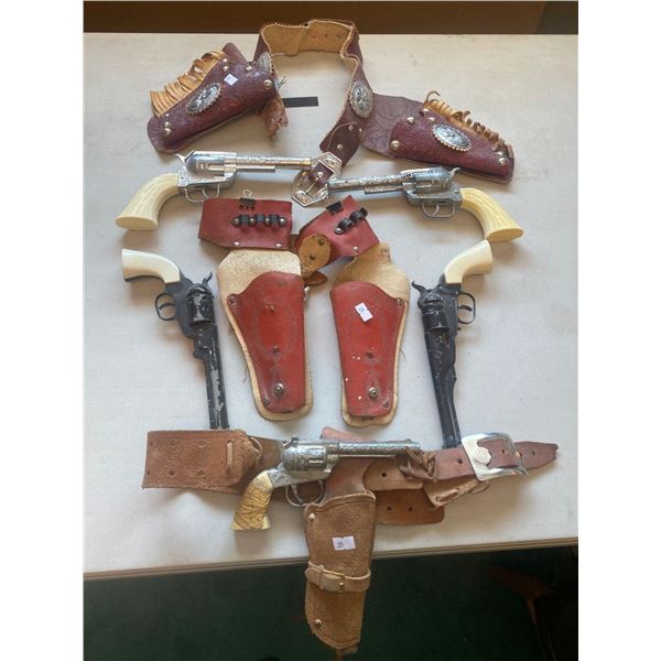 Assortment Of Vintage Collectable Capguns With Leather Holsters (Sold As Is)